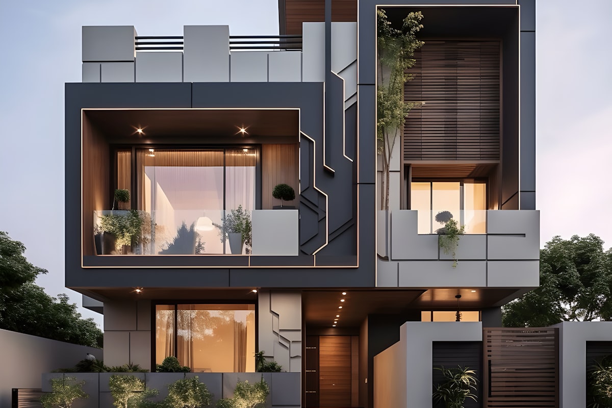 3D-Visualisierung eines modernen Hauses aus der CAD-Planung